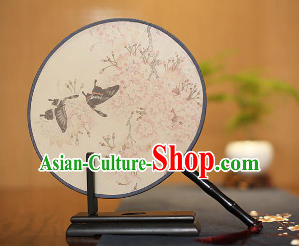 Traditional Chinese Crafts Printing Wintersweet Butterfly Silk Round Fan, China Palace Fans Princess Circular Fans for Women
