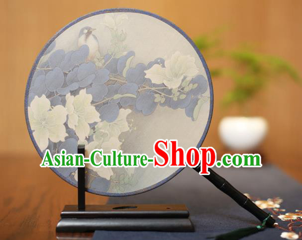 Traditional Chinese Crafts Printing Flowers Bird Silk Round Fan, China Palace Fans Princess Circular Fans for Women