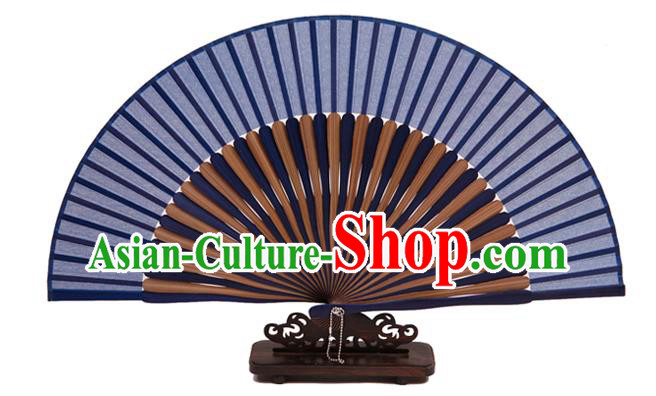 Traditional Chinese Crafts Blue Silk Folding Fan, China Handmade Bamboo Bone Fans for Women