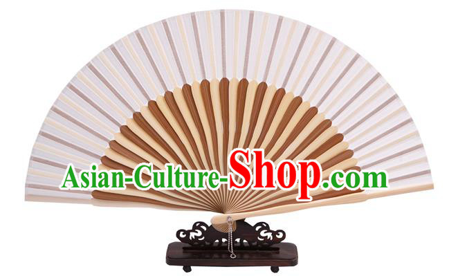 Traditional Chinese Crafts White Silk Folding Fan, China Handmade Bamboo Bone Fans for Women