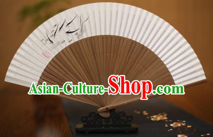Traditional Chinese Crafts Printing Fishes Folding Fan, China Handmade Xuan Paper Fans for Women
