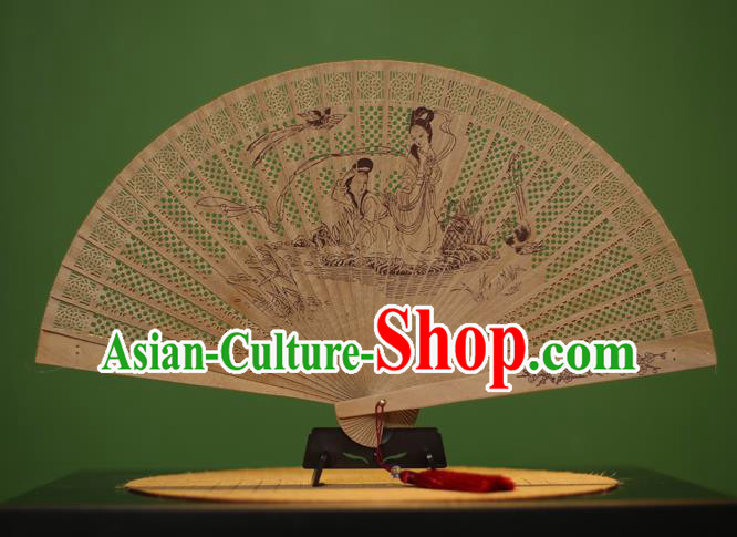 Traditional Chinese Crafts Sandalwood Folding Fan, China Handmade Carving Fairy Incienso Fans for Women