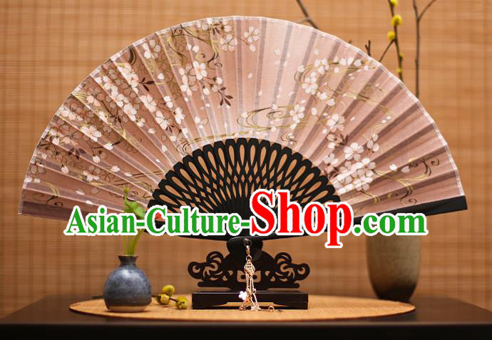 Traditional Chinese Crafts Printing Flowers Classical Folding Fan, China Handmade Brown Silk Fans for Women