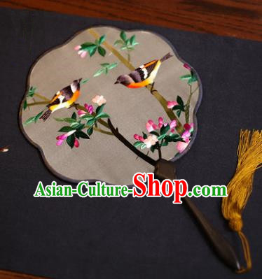 Traditional Chinese Crafts Suzhou Embroidery Palace Fan, China Princess Embroidered Peach Blossom Silk Fans for Women