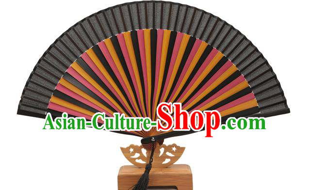 Traditional Chinese Crafts Black Silk Folding Fan, China Handmade Bamboo Bone Fans for Women