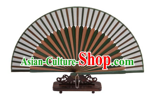 Traditional Chinese Crafts Green Silk Folding Fan, China Handmade Bamboo Bone Fans for Women