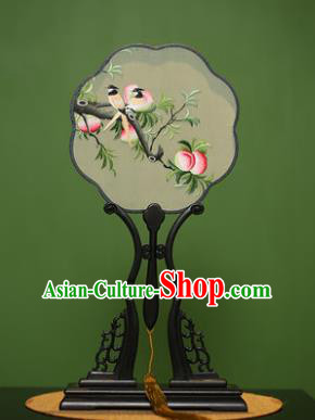 Traditional Chinese Crafts Suzhou Embroidery Palace Fan, China Princess Embroidered Peach Silk Fans for Women
