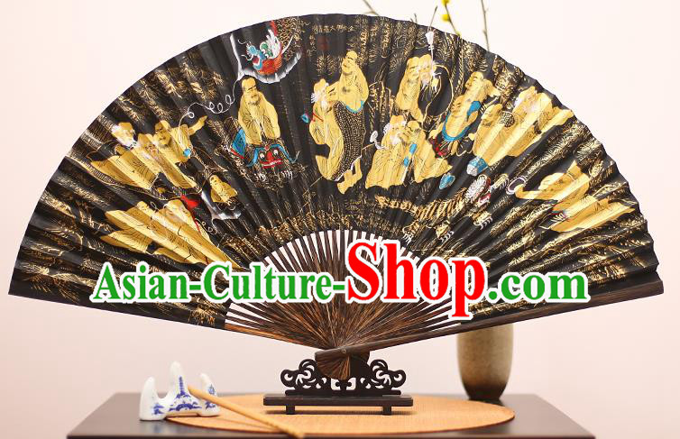 Traditional Chinese Crafts Printing Mulberry Paper Folding Fan, China Handmade Bamboo Palm Fans for Men