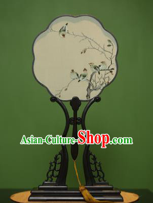 Traditional Chinese Crafts Suzhou Embroidery Palace Fan, China Princess Embroidered Birds Silk Fans for Women