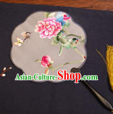 Traditional Chinese Crafts Suzhou Embroidery Palace Fan, China Princess Embroidered Butterfly Peony Silk Fans for Women