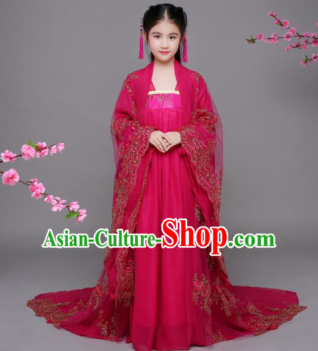 Traditional Chinese Tang Dynasty Imperial Consort Costume, China Ancient Palace Lady Embroidered Hanfu Clothing for Kids