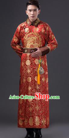 Traditional Chinese Qing Dynasty Nobility Childe Costume, China Ancient Manchu Royal Highness Embroidered Clothing for Men