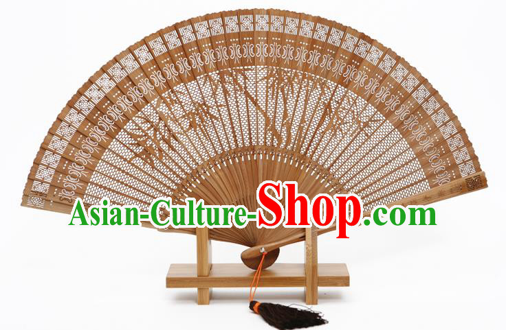 Traditional Chinese Crafts Hollow Out Bamboo Folding Fan, China Handmade Sandalwood Fans for Women