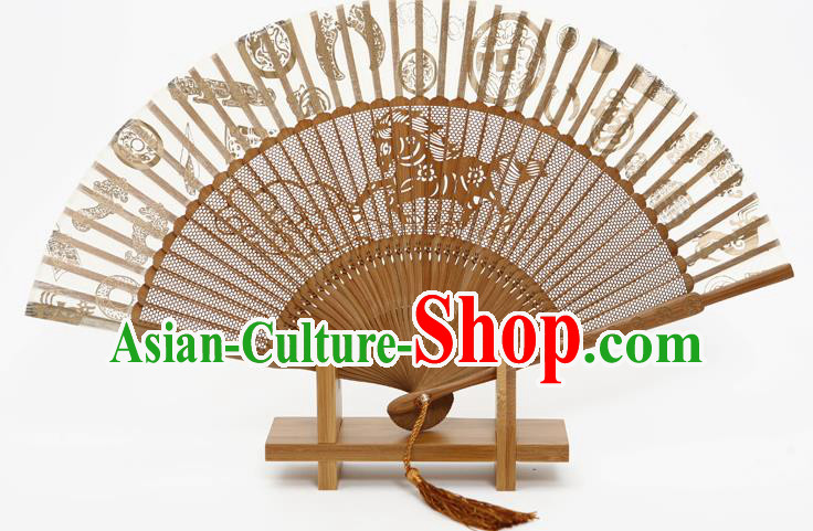 Traditional Chinese Crafts Hollow Out Horse Folding Fan, China Handmade Sandalwood Fans for Women