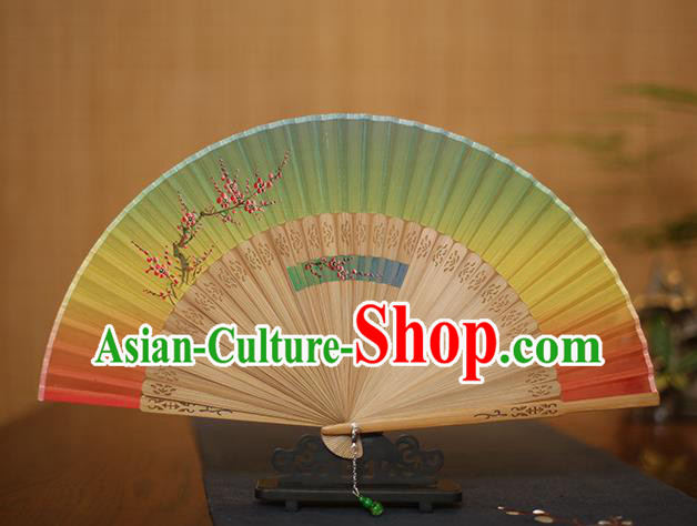 Traditional Chinese Crafts Printing Plum Blossom Folding Fan, China Handmade Classical Silk Fans for Women