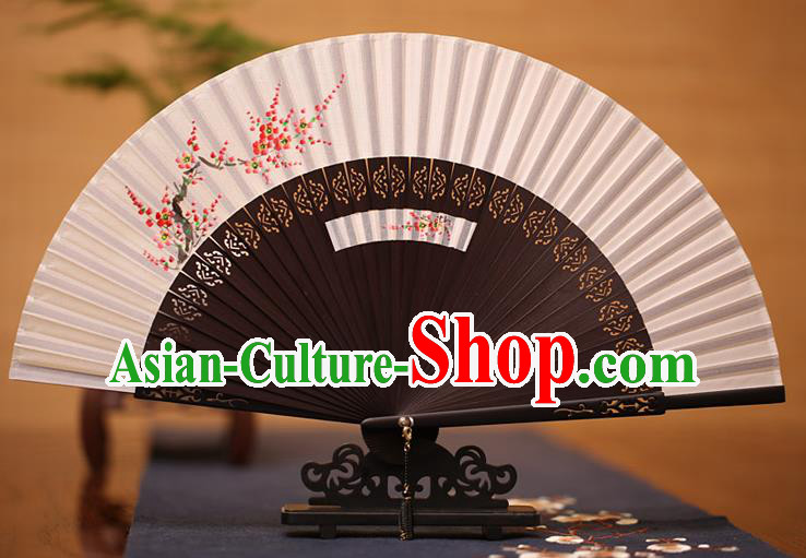 Traditional Chinese Crafts Printing Plum Blossom Folding Fan, China Handmade Classical Silk Fans for Women