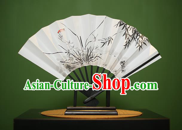 Traditional Chinese Crafts Printing Orchid Bamboo Paper Folding Fan, China Handmade Classical Fans for Women