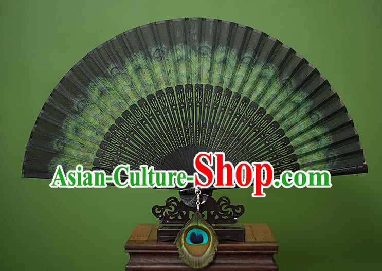 Traditional Chinese Crafts Peacock Spreads Tail Folding Fan, China Handmade Classical Silk Fans for Women