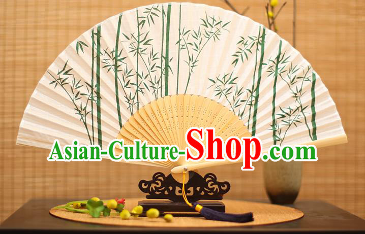 Traditional Chinese Crafts Printing Green Bamboo Folding Fan, China Handmade Classical Fans for Women