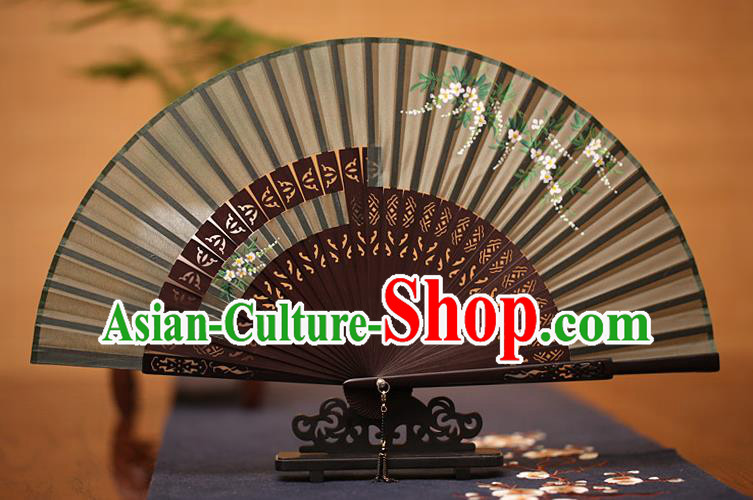 Traditional Chinese Crafts Printing Wisteria Folding Fan, China Handmade Classical Silk Fans for Women