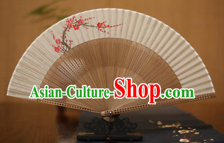 Traditional Chinese Crafts Printing Plum Blossom Folding Fan, China Handmade Classical Silk Pierced Fans for Women