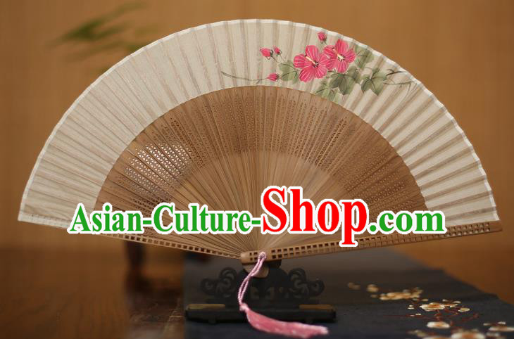 Traditional Chinese Crafts Printing Flowers Folding Fan, China Handmade Classical Silk Pierced Fans for Women