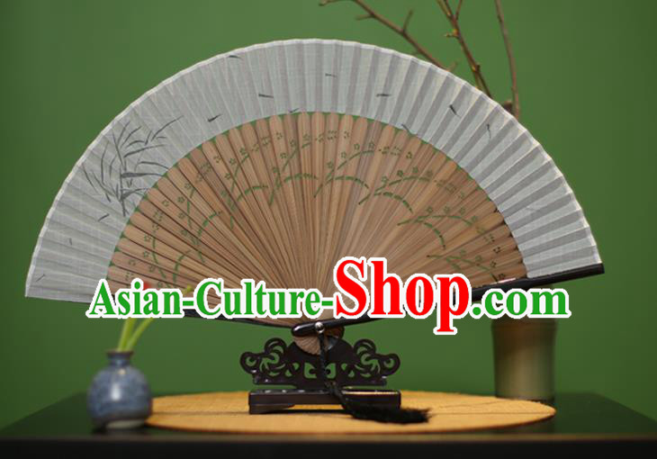 Traditional Chinese Crafts Printing Bamboo Linen Folding Fan, China Handmade Classical Fans for Women