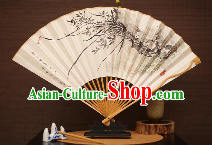Traditional Chinese Crafts Collectables Autograph Folding Fan, China Handmade Classical Printing Willow Xuan Paper Fans for Men