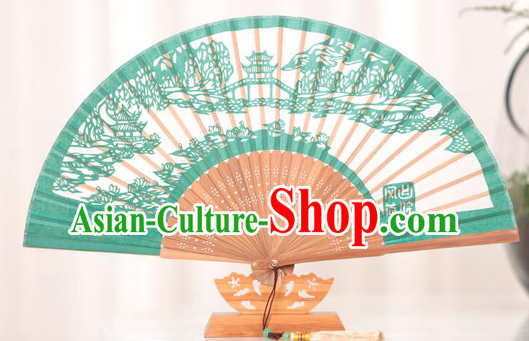 Traditional Chinese Crafts West Lake Scenery Folding Fan, China Handmade Classical Silk Fans for Women