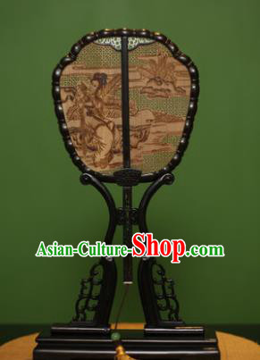 Traditional Chinese Crafts Ebony Pyrographic Palace Fan, China Handmade Princess Sandalwood Fans for Women