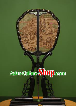 Traditional Chinese Crafts Ebony Pyrographic Children Palace Fan, China Handmade Princess Sandalwood Fans for Women