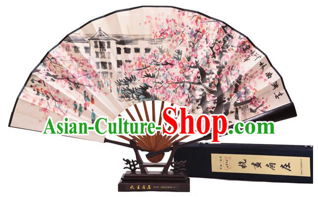 Traditional Chinese Crafts Purple Leaf Wingceltis Classical Paper Folding Fan, China Handmade Printing Peach Blossom Fans for Women