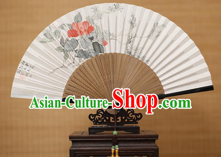 Traditional Chinese Crafts Classical Paper Folding Fan, China Handmade Painting Camellia Flower Fans for Women