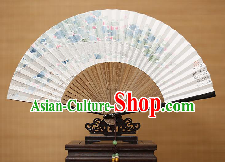 Traditional Chinese Crafts Classical Paper Folding Fan, China Handmade Painting Lotus Flower Fans for Women