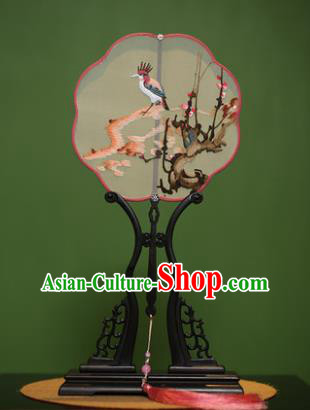 Traditional Chinese Crafts Suzhou Embroidery Wintersweet Palace Fan, China Princess Embroidered Silk Fans for Women