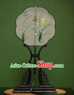 Traditional Chinese Crafts Suzhou Embroidery Orchid Palace Fan, China Princess Embroidered Silk Fans for Women