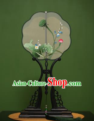 Traditional Chinese Crafts Suzhou Embroidery Lotus Palace Fan, China Princess Embroidered Silk Fans for Women