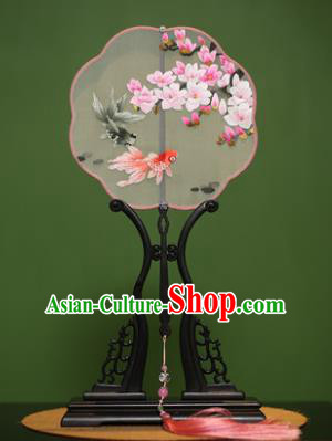 Traditional Chinese Crafts Suzhou Embroidery Magnolia Goldfish Palace Fan, China Princess Embroidered Silk Fans for Women