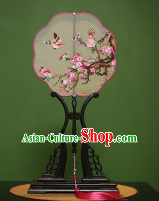 Traditional Chinese Crafts Suzhou Embroidery Peach Blossom Palace Fan, China Princess Embroidered Silk Fans for Women