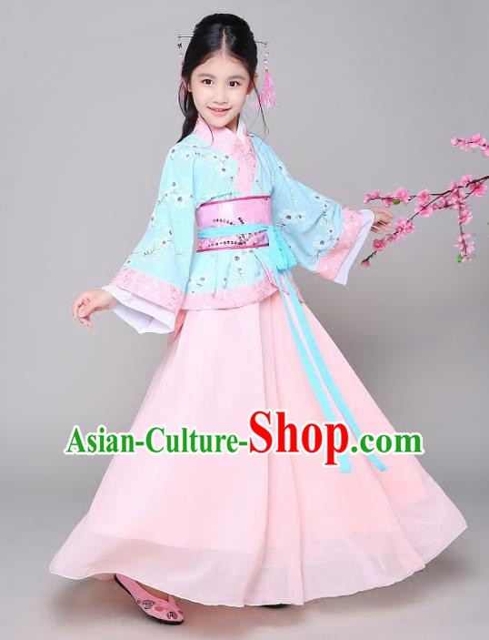 Traditional Chinese Han Dynasty Princess Hanfu Clothing, China Ancient Palace Lady Costume for Kids