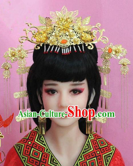 Chinese Ancient Hair Jewelry Accessories Xiuhe Suit Phoenix Coronet, China Empress Hairpins Headwear for Women