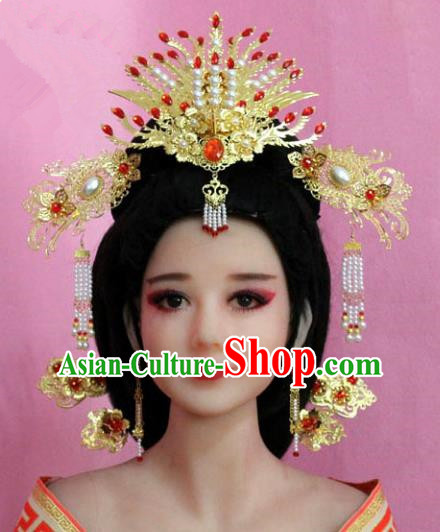 Chinese Ancient Hair Jewelry Accessories Xiuhe Suit Tassel Phoenix Coronet, China Empress Hairpins Headwear for Women