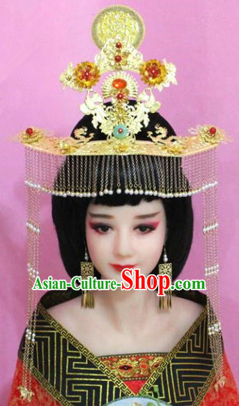 Chinese Ancient Bride Hair Accessories Xiuhe Suit Phoenix Coronet, China Empress Tassel Hairpins Headwear for Women