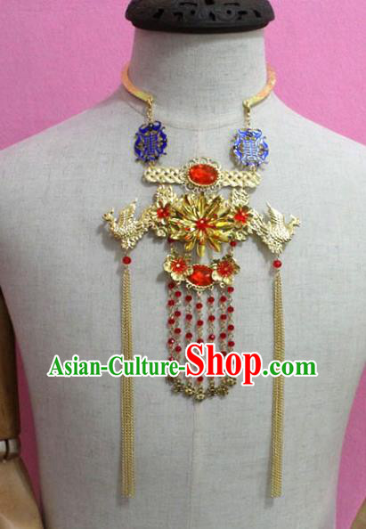 Traditional Chinese Handmade Jewelry Accessories Ancient Bride Necklace Hanfu Phoenix Tassel Necklet for Women