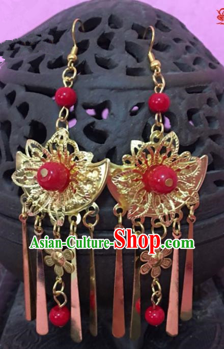 Traditional Chinese Handmade Jewelry Accessories Xiuhe Suit Bride Red Beads Earrings Hanfu Eardrop for Women