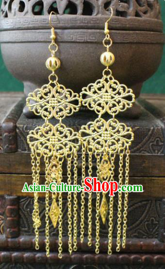 Traditional Chinese Handmade Jewelry Accessories Xiuhe Suit Bride Golden Earrings Hanfu Eardrop for Women