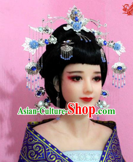 Traditional Chinese Handmade Hair Accessories Ancient Princess Step Shake Hairpins Phoenix Coronet Complete Set for Women