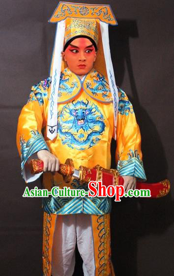 Traditional China Beijing Opera Takefu Costume, Chinese Peking Opera Imperial Bodyguard Embroidered Yellow Gwanbok