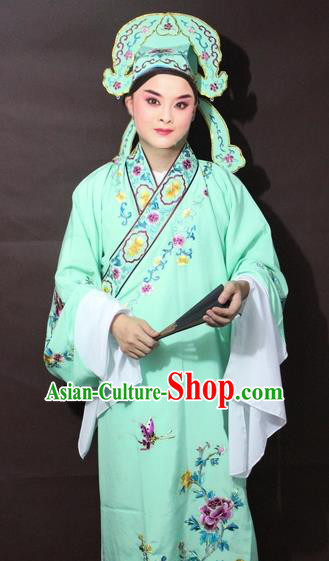 Traditional China Beijing Opera Niche Costume Green Embroidered Robe, Chinese Peking Opera Gifted Scholar Clothing