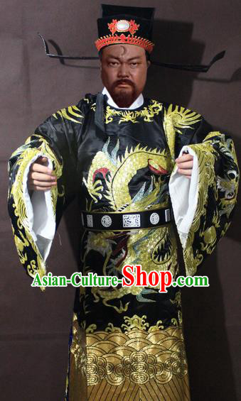 Traditional China Beijing Opera Prime Minister Costume Black Embroidered Robe, Chinese Peking Opera Bao Zheng Gwanbok Clothing